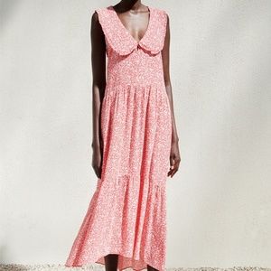 Zara RedWhite Peter Pan Collar Oversized Print Casual Midi Maxi Dress NWT Sz XS